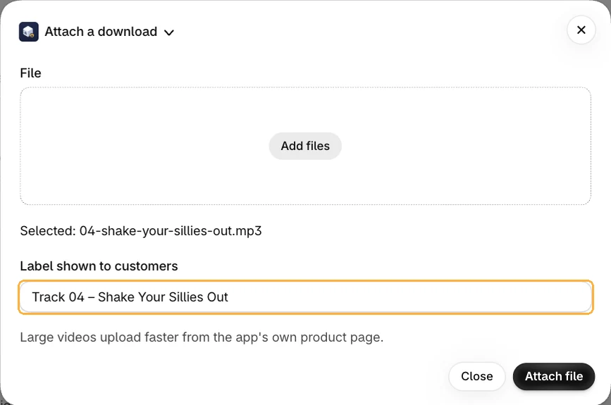 Attach a download dialog with a file selected and its customer label