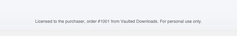 PDF licence footer showing the order number and personal-use note